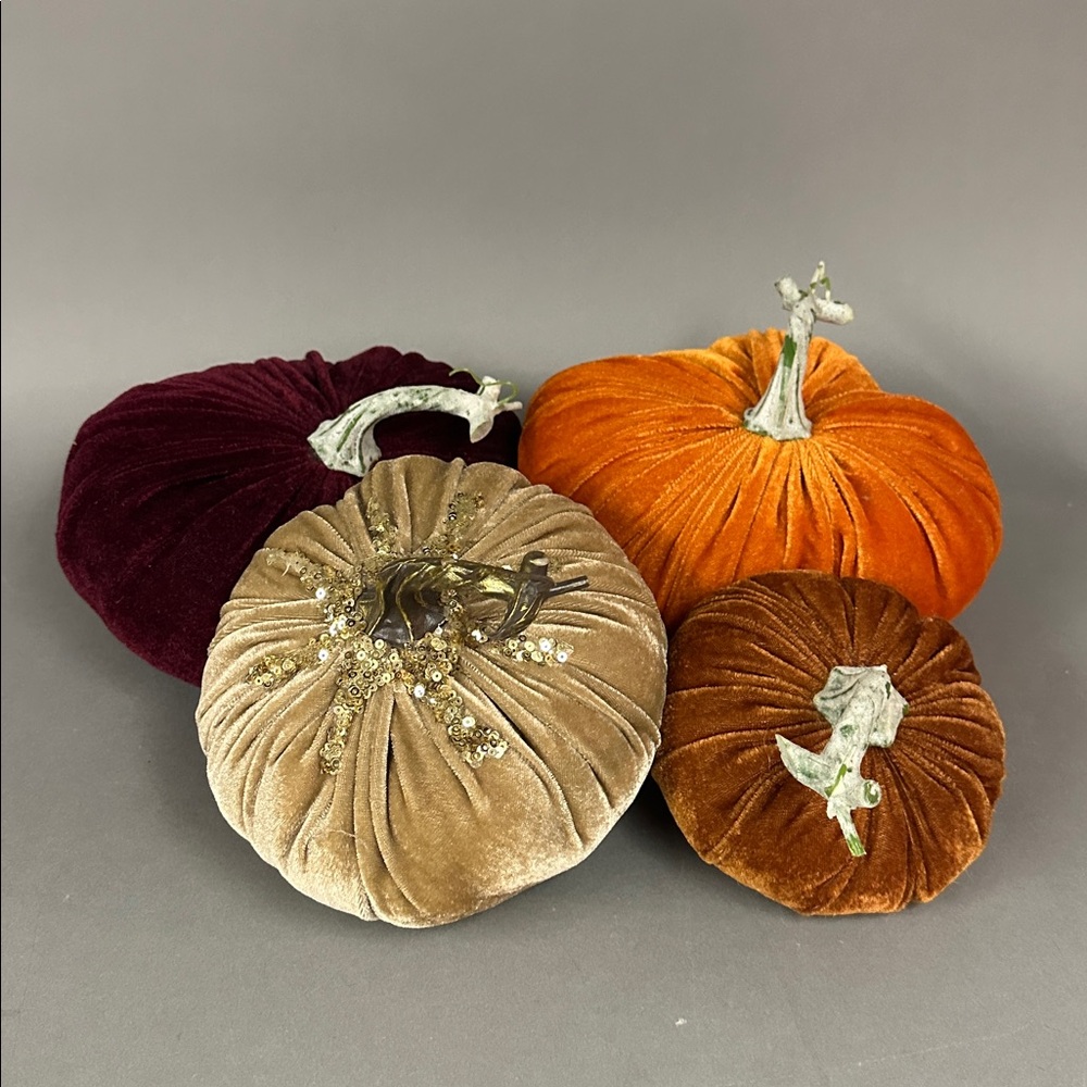 Bundle of Four Velvet Decorative Pumpkins Set